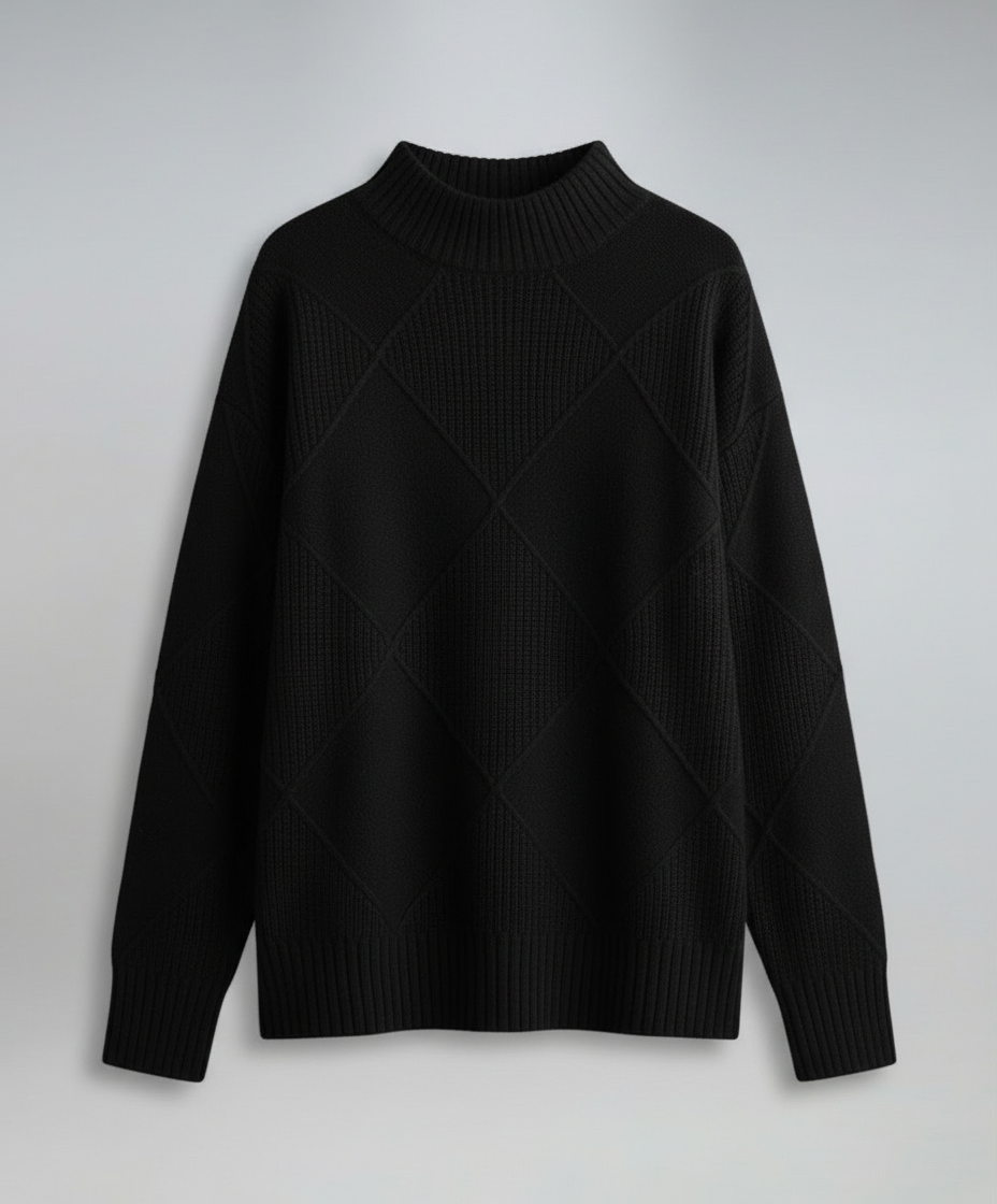 Alice - Women’s soft knitted turtleneck jumper with warm diamond pattern