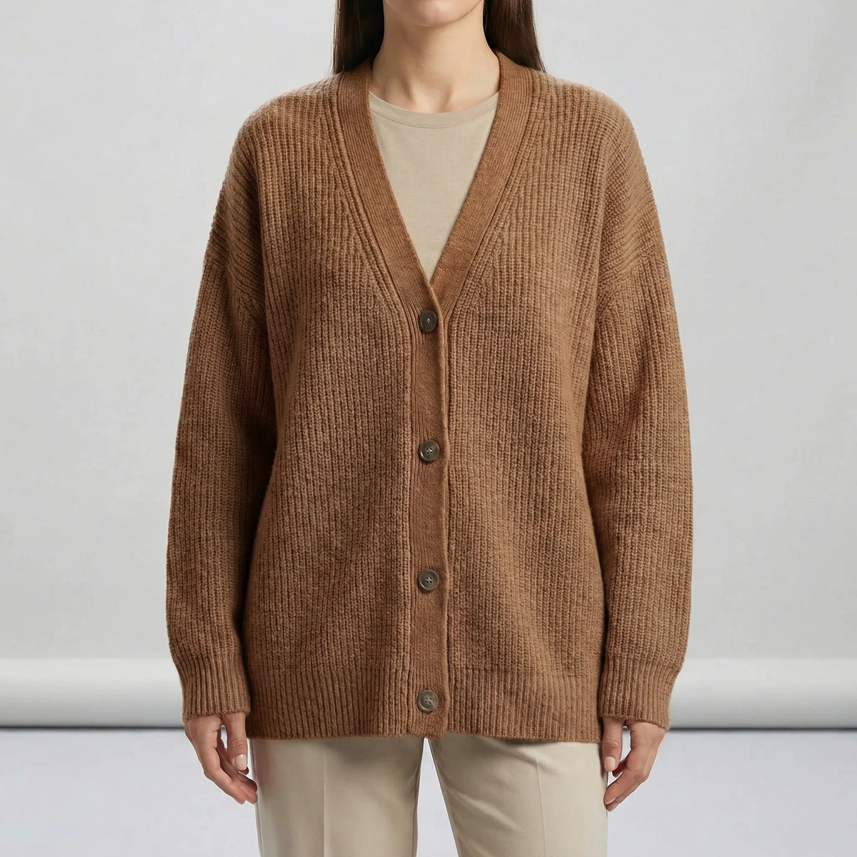 Daisy - Women’s warm oversized ribbed knitted cardigan with v neck