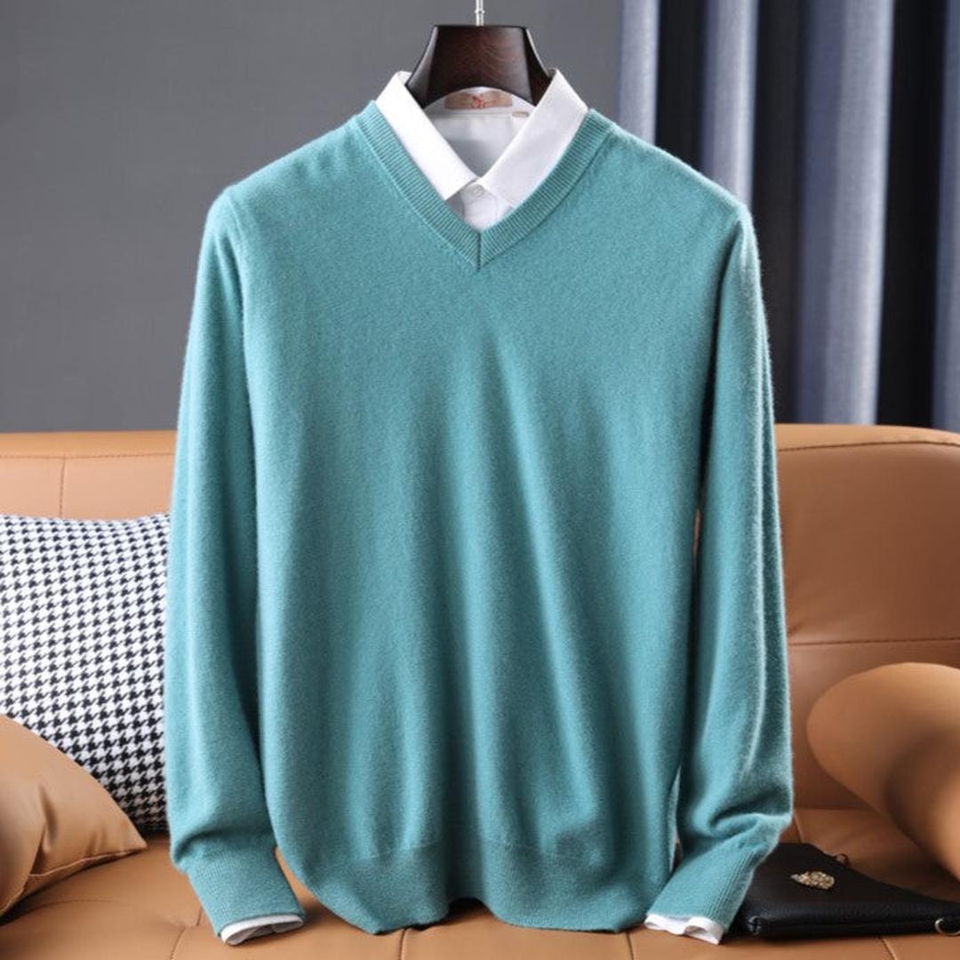 Edward - Men's knitted v neck jumper with long sleeves for smart casual wear
