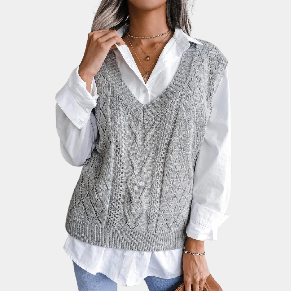 Ella - Women’s oversized knitted sweater vest with deep v neck