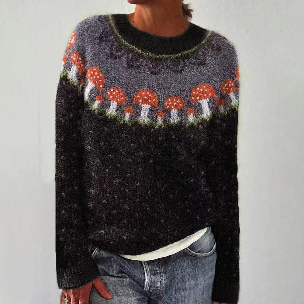 Florence - Women's knitted christmas jumper with fair isle yoke and crew neck