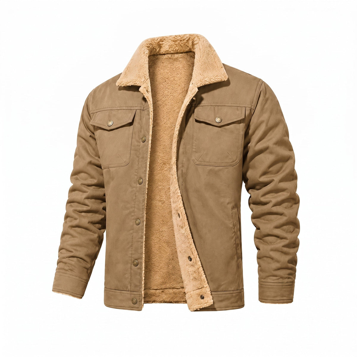 George - Men's warm fleece lined button up trucker jacket with teddy collar