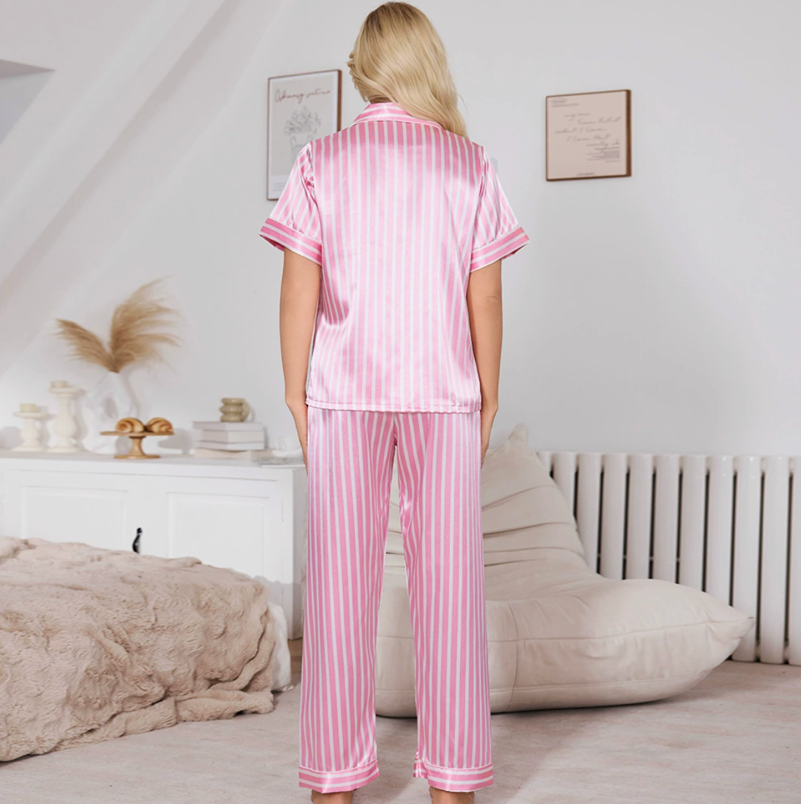 Harriet - Women's striped pyjama set with short sleeve and button front