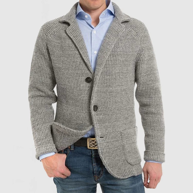 Henry - Men’s chunky knitted cardigan with button front and lapel collar