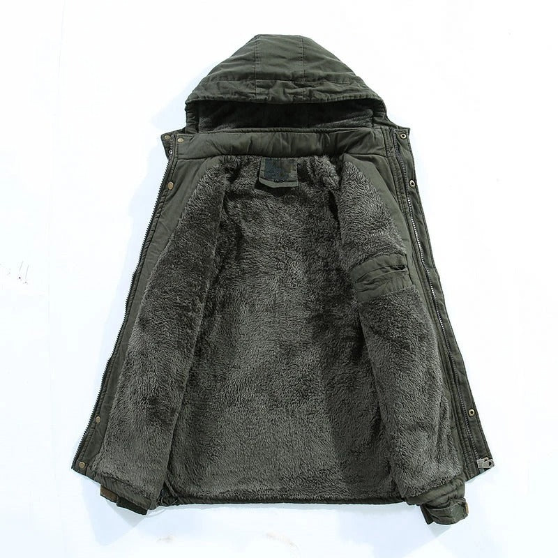 Henry - Men's longline hooded winter jacket with warm fleece lining
