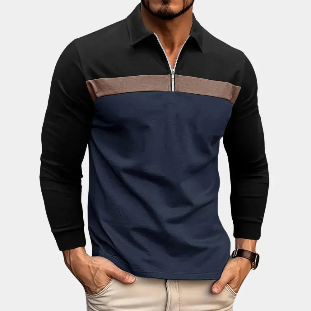 Henry - Men's smart quarter zip polo shirt with long sleeve and slim fit