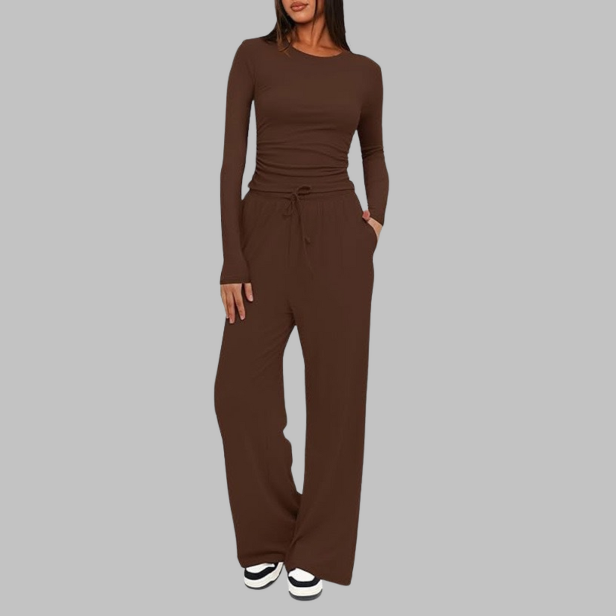 Isla - Women's comfy casual wide leg loungewear set with long sleeve