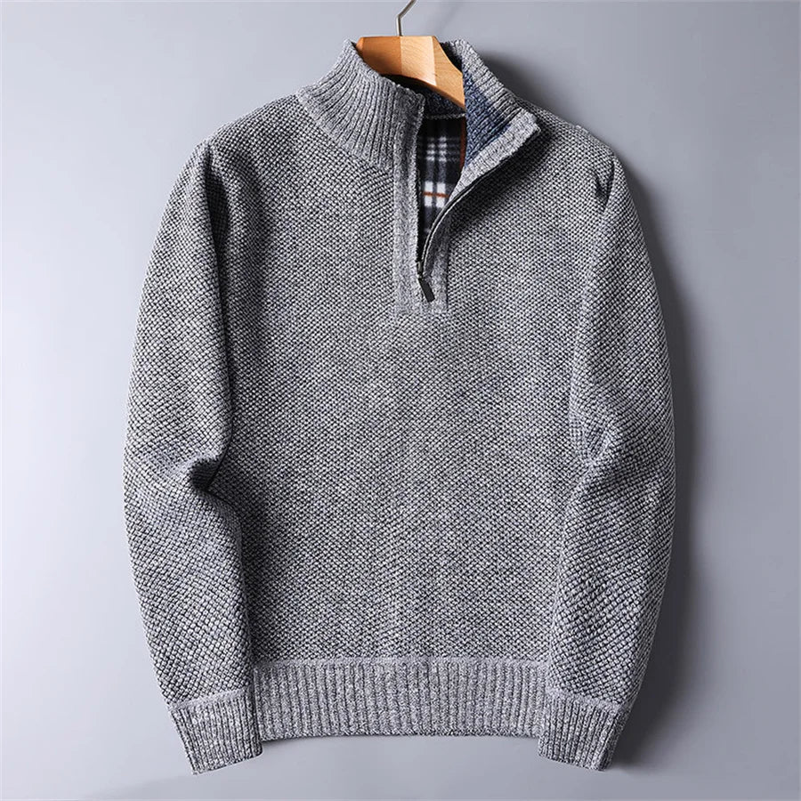 Joseph - Men's smart casual knitted quarter zip jumper with warm lining