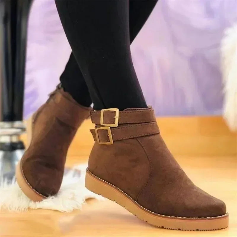 Daisy - Women's Ankle Boots for Autumn with Buckle Strap and Side Zip