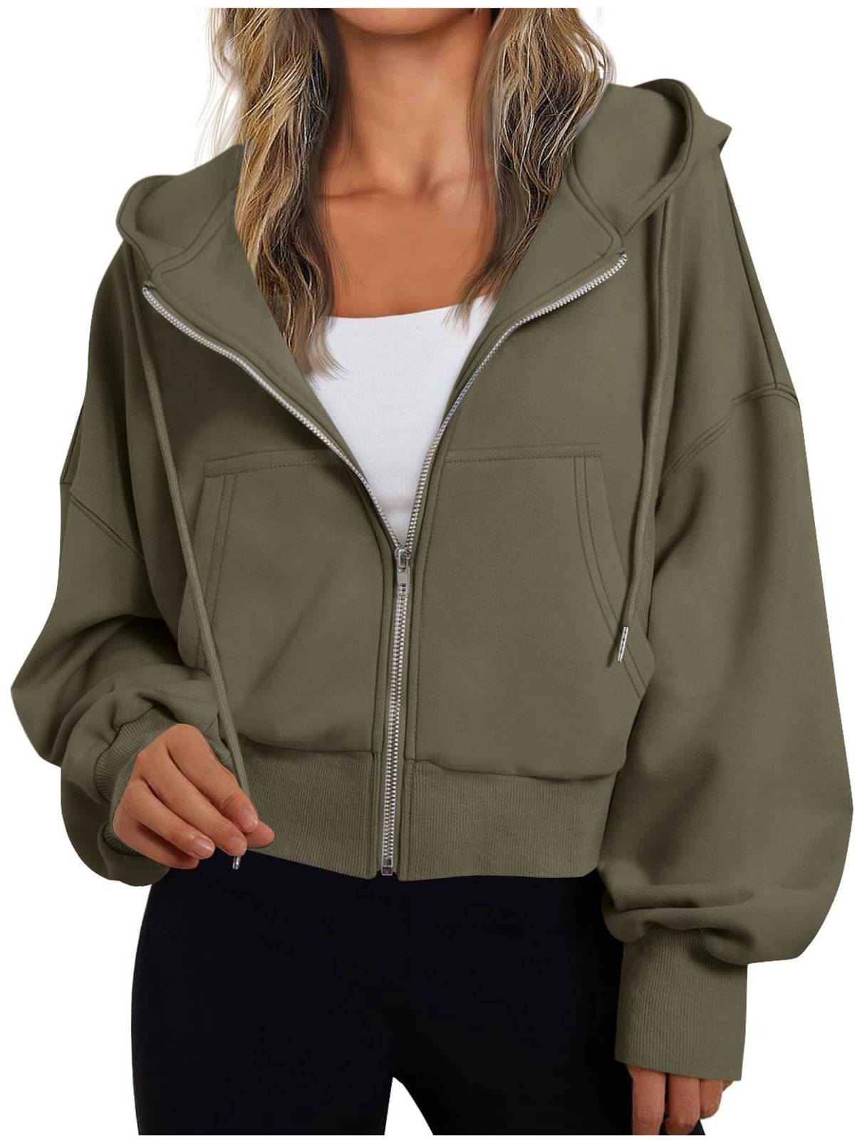 Evie - Women's oversized zip up hoodie with cropped hem and ribbed cuffs