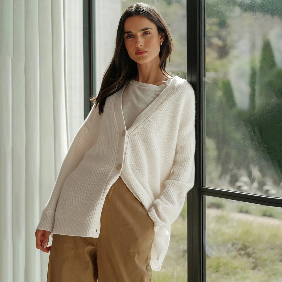 Rosie - Women’s oversized knitted cardigan with button front and v neck