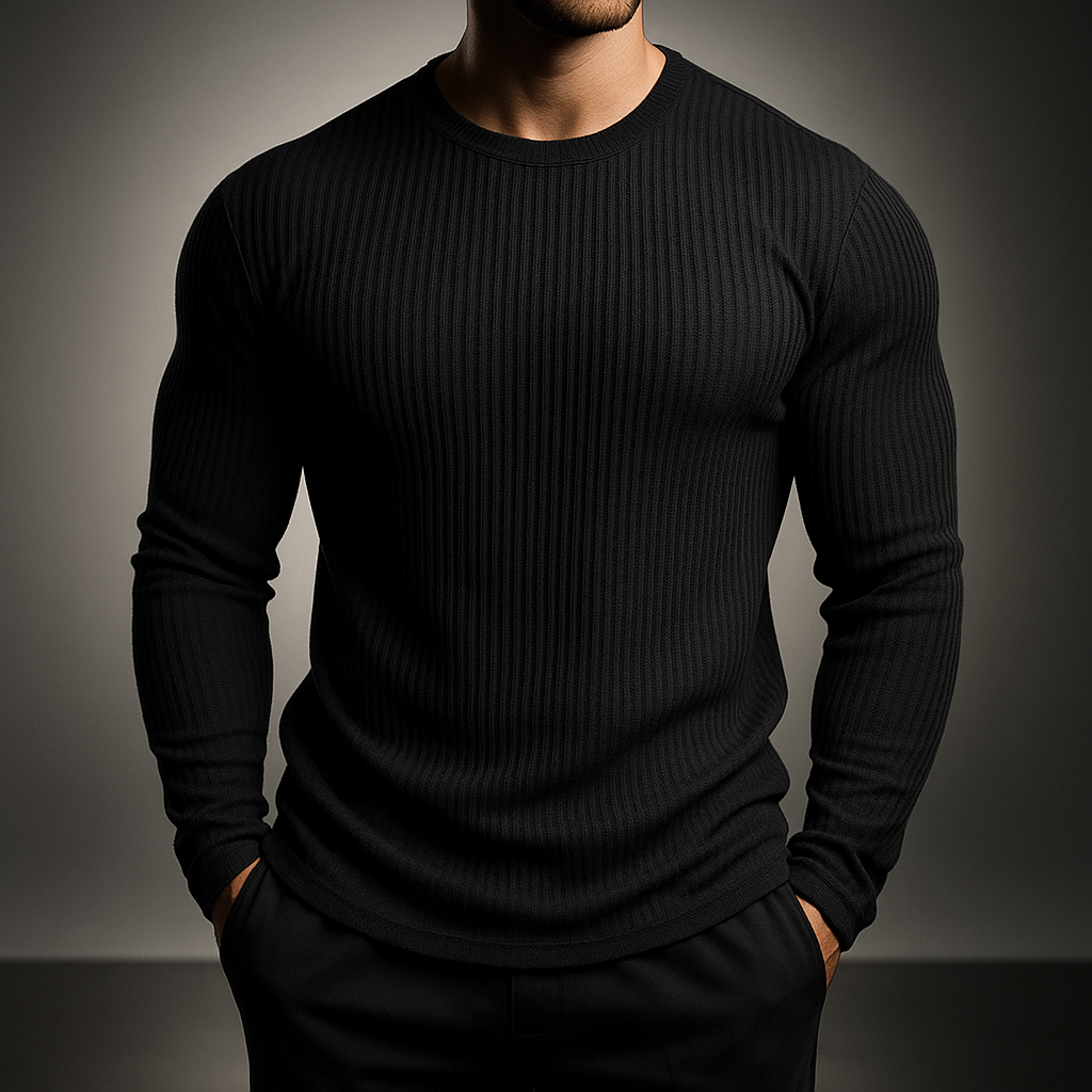 Theo - Men's ribbed knitted jumper with crew neck and slim fit