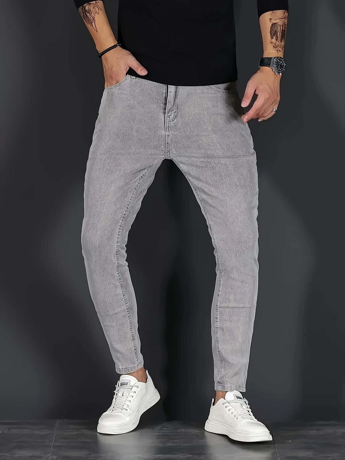 Thomas - Men's slim fit stretch jeans with tapered leg and ankle length