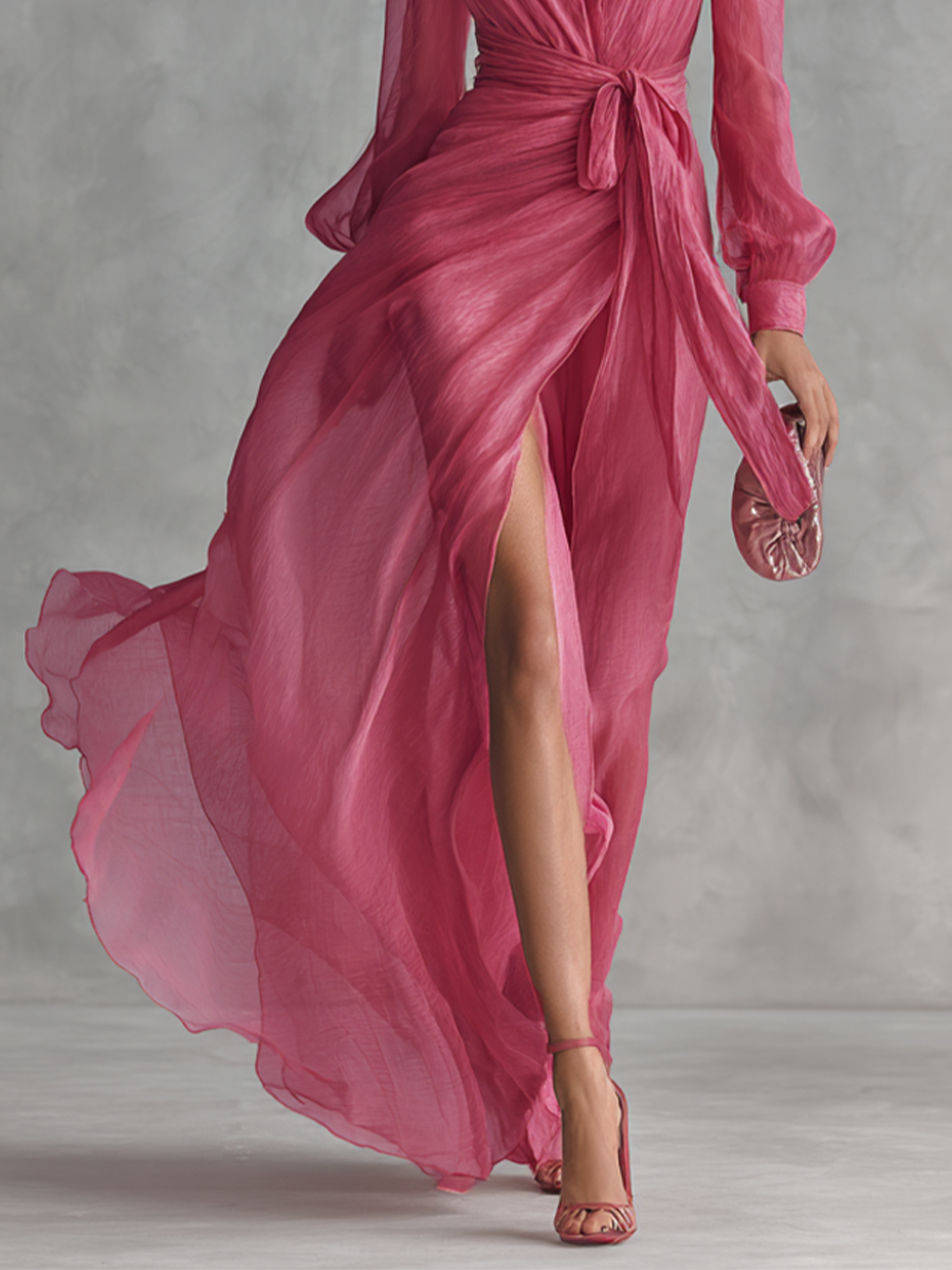 Amelia - Chic Women's Long Sleeve Wedding Guest Maxi Dress with Side Slit