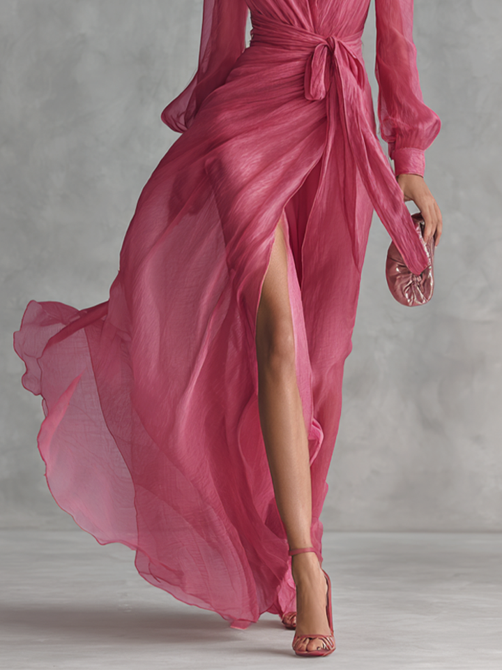 Amelia - Chic Women's Long Sleeve Wedding Guest Maxi Dress with Side Slit