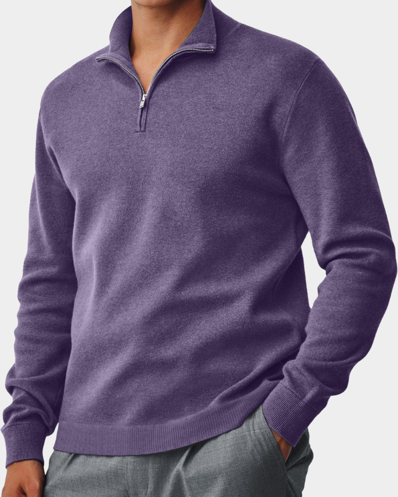Arthur - Men's casual knitted quarter zip jumper with funnel neck