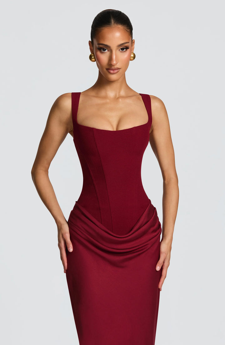 Adriana - Elegant Women's Wedding Guest Maxi Dress with Square Neck and Corset Bodice
