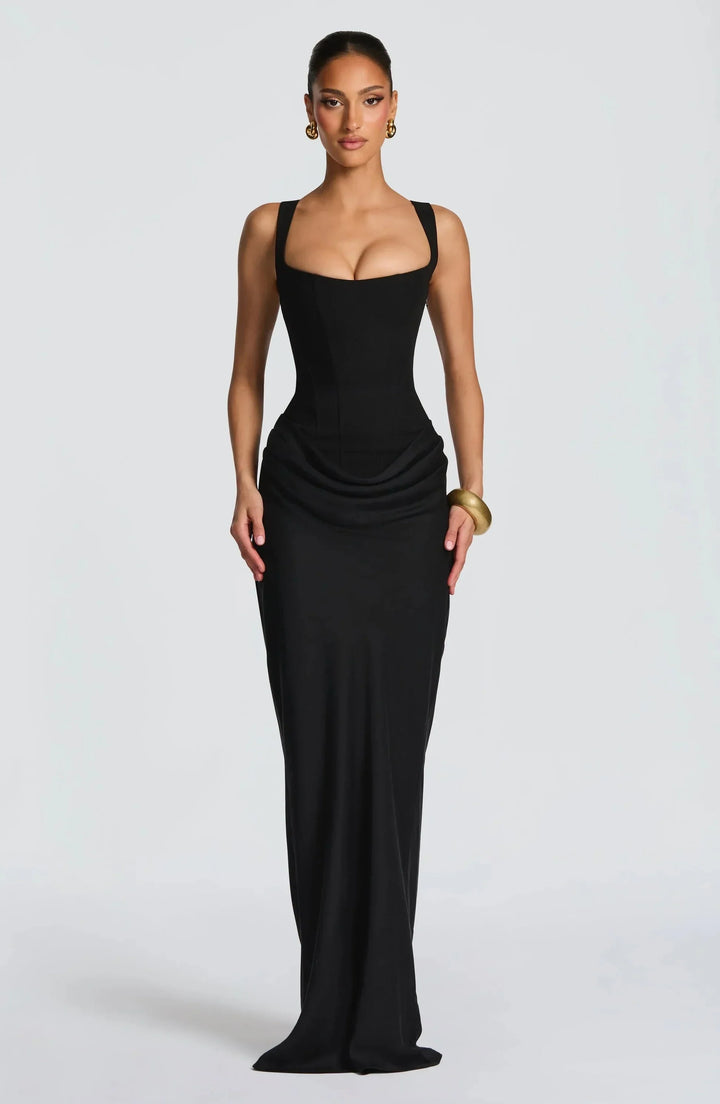 Adriana - Elegant Women's Wedding Guest Maxi Dress with Square Neck and Corset Bodice