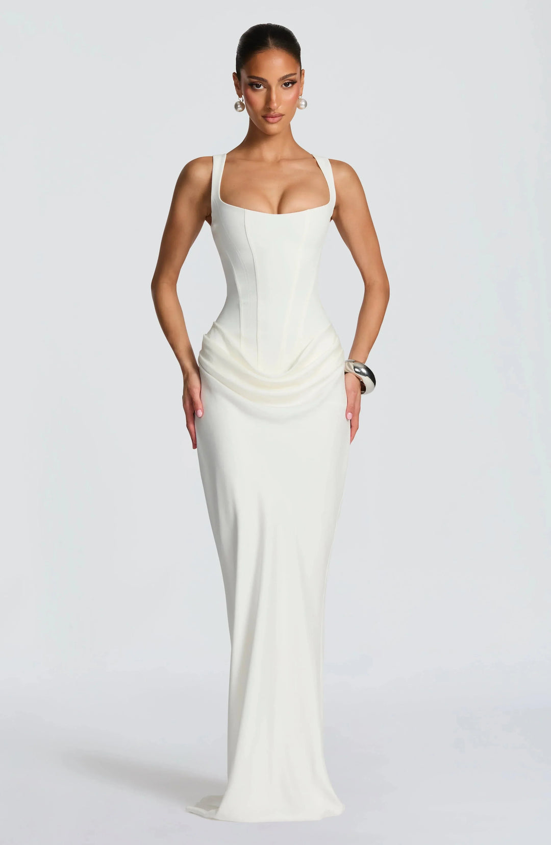 Adriana - Elegant Women's Wedding Guest Maxi Dress with Square Neck and Corset Bodice