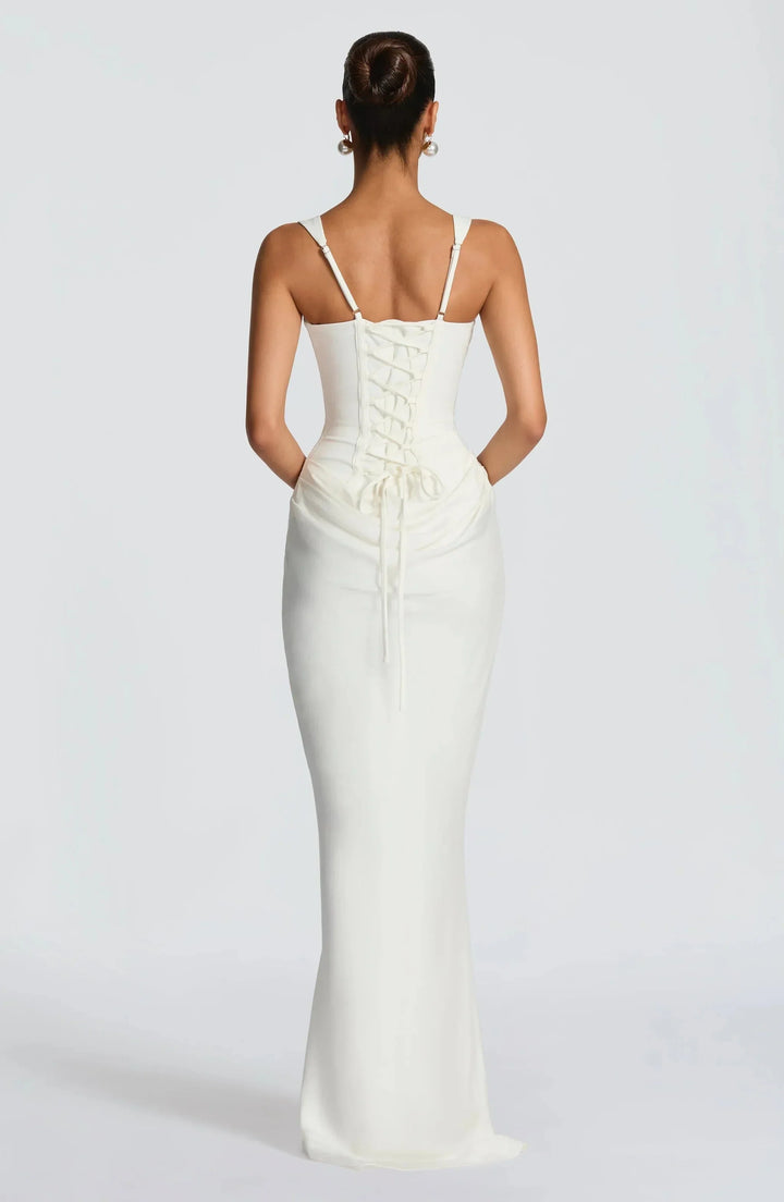 Adriana - Elegant Women's Wedding Guest Maxi Dress with Square Neck and Corset Bodice