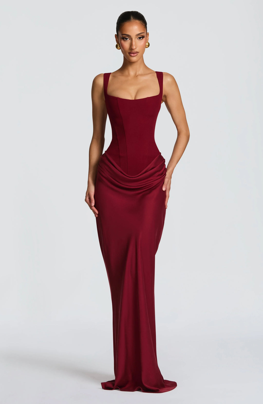 Adriana - Elegant Women's Wedding Guest Maxi Dress with Square Neck and Corset Bodice