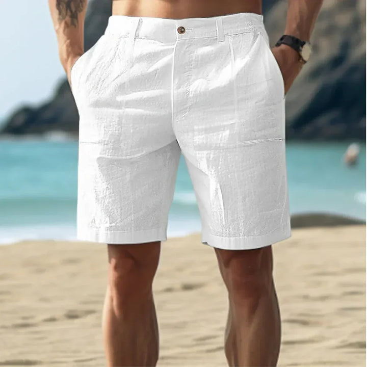 Alfie - Casual Men's Linen Shorts with Side Pockets and Button Waist