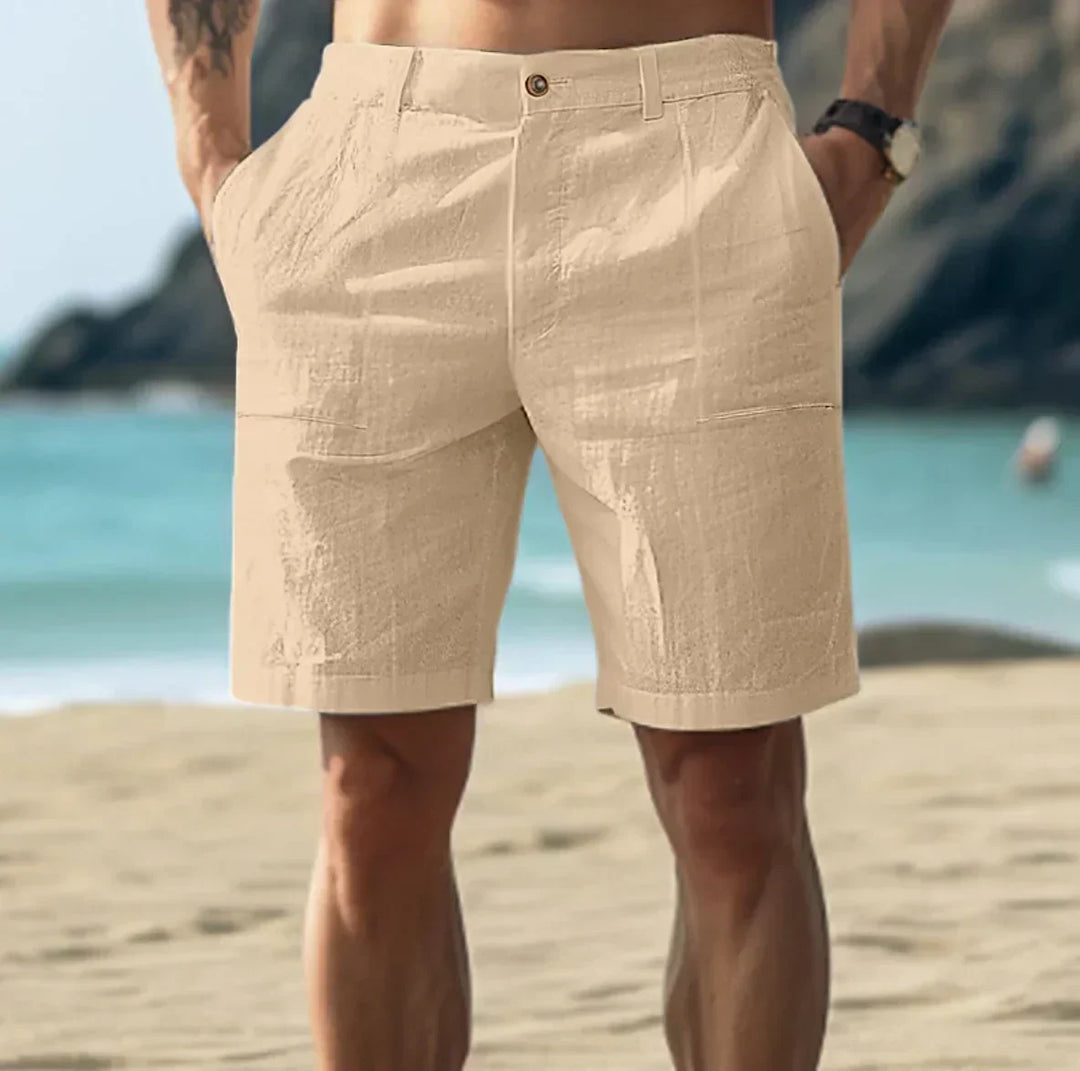 Alfie - Casual Men's Linen Shorts with Side Pockets and Button Waist