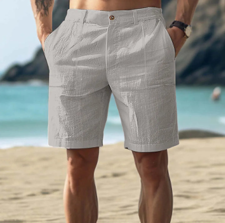 Alfie - Casual Men's Linen Shorts with Side Pockets and Button Waist
