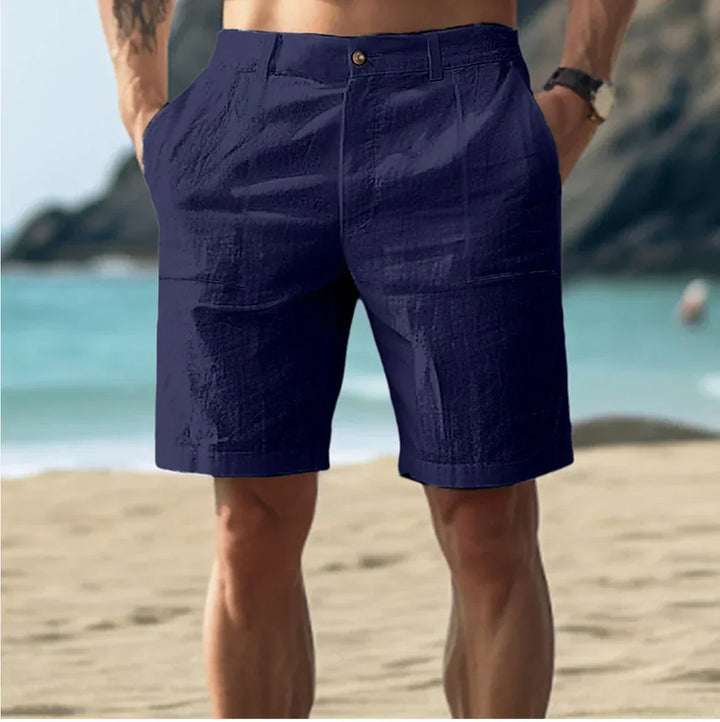 Alfie - Casual Men's Linen Shorts with Side Pockets and Button Waist