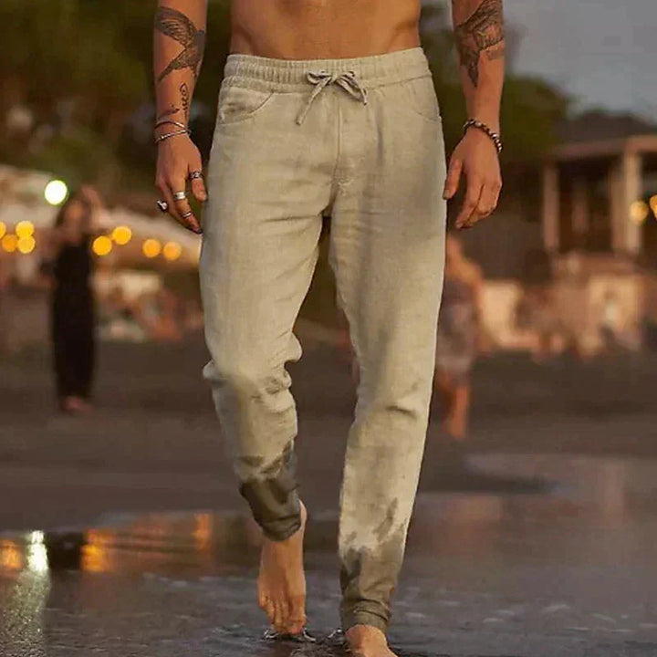 Alfie - Casual Men's Linen Trousers with Elasticated Waist and Slim Tapered Leg
