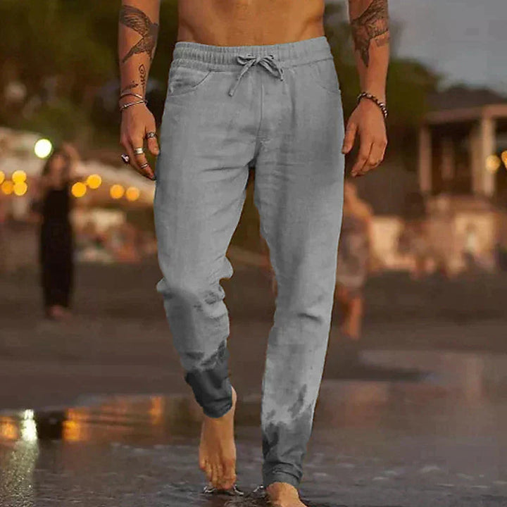 Alfie - Casual Men's Linen Trousers with Elasticated Waist and Slim Tapered Leg