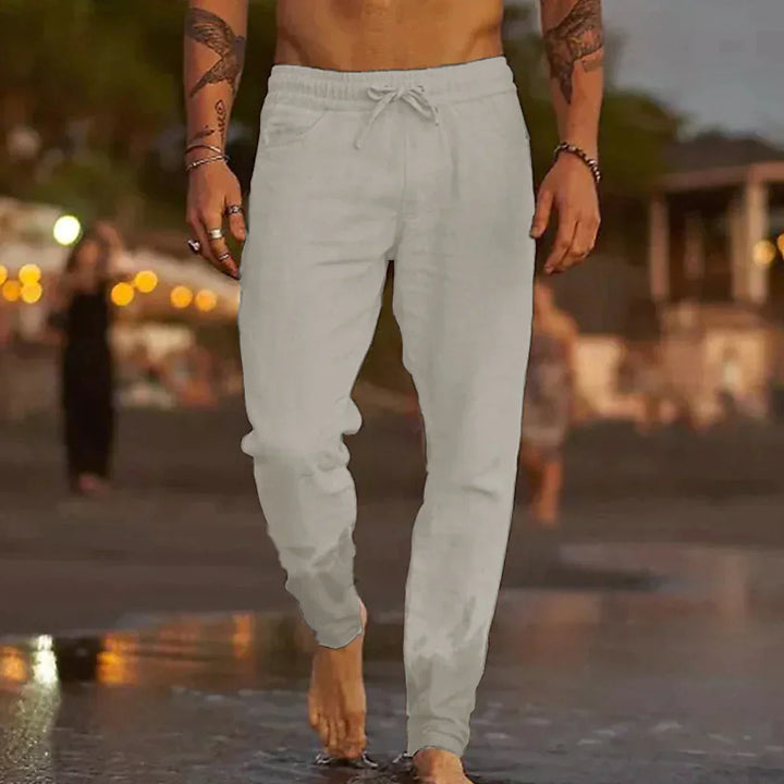 Alfie - Casual Men's Linen Trousers with Elasticated Waist and Slim Tapered Leg