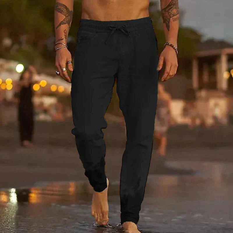 Alfie - Casual Men's Linen Trousers with Elasticated Waist and Slim Tapered Leg