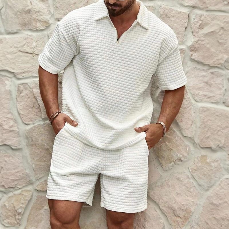 Alfie - Casual Men's Summer Co-ord Set with Zip Collar and Short Sleeves