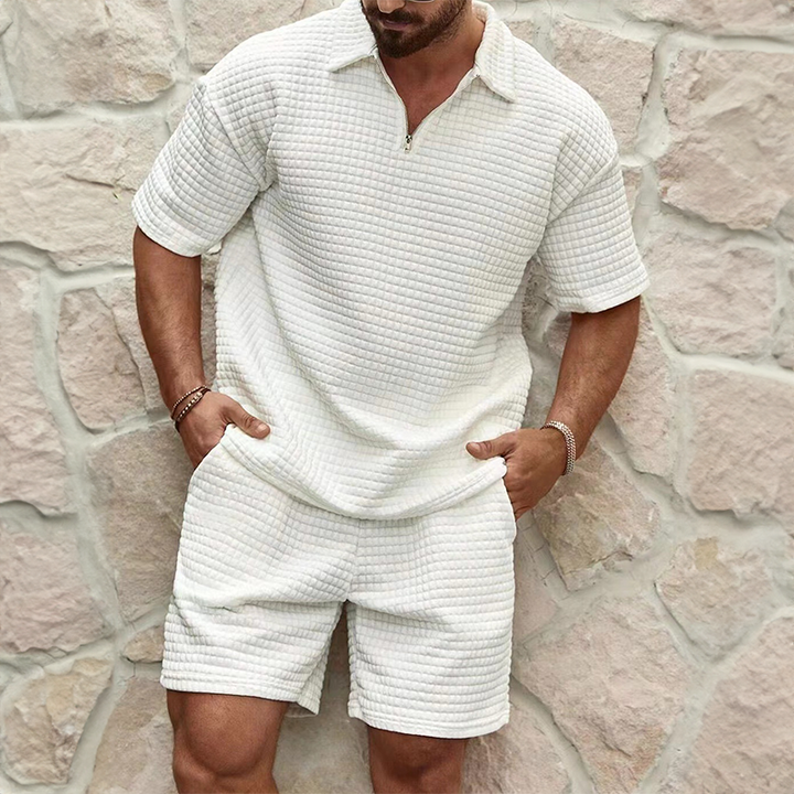 Alfie - Casual Men's Summer Co-ord Set with Zip Collar and Short Sleeves