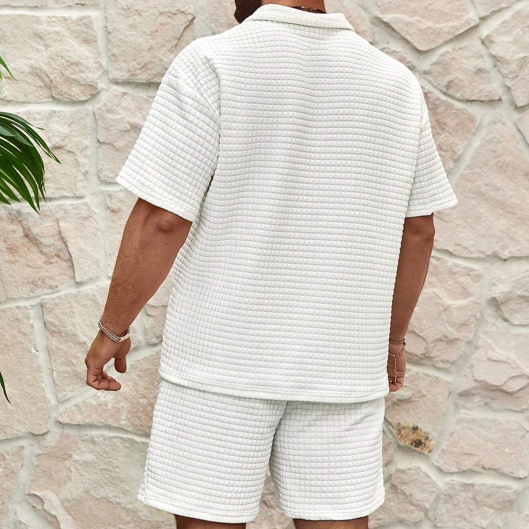 Alfie - Casual Men's Summer Co-ord Set with Zip Collar and Short Sleeves