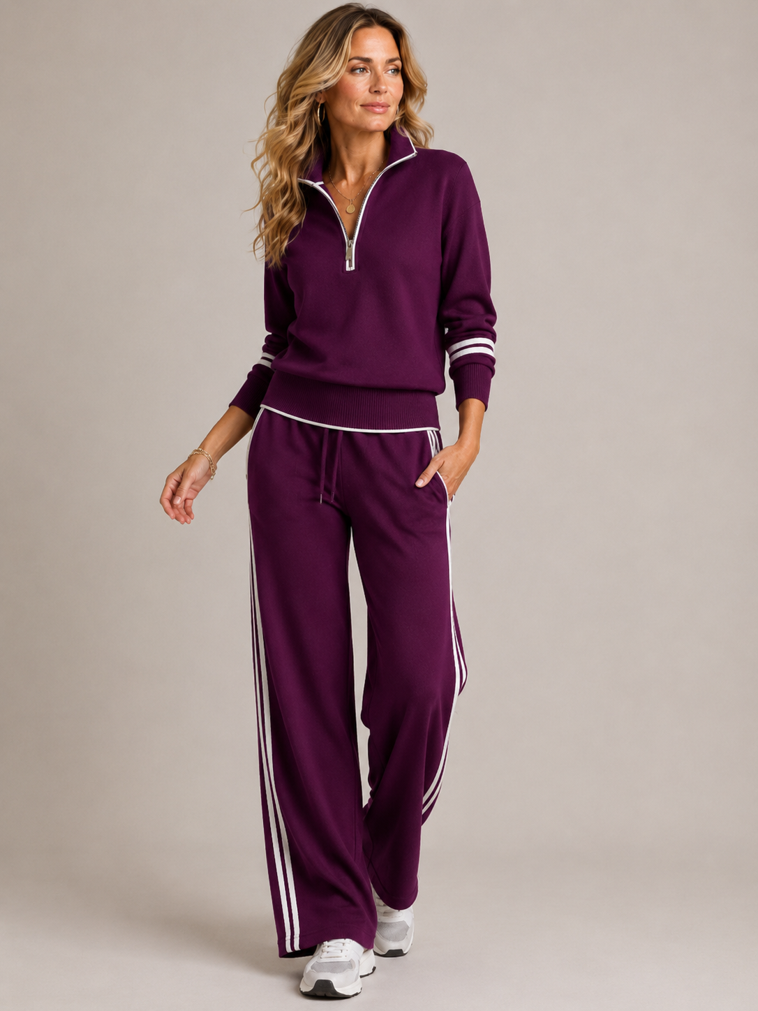 Alice - Women’s matching lounge set with wide leg and quarter zip neck