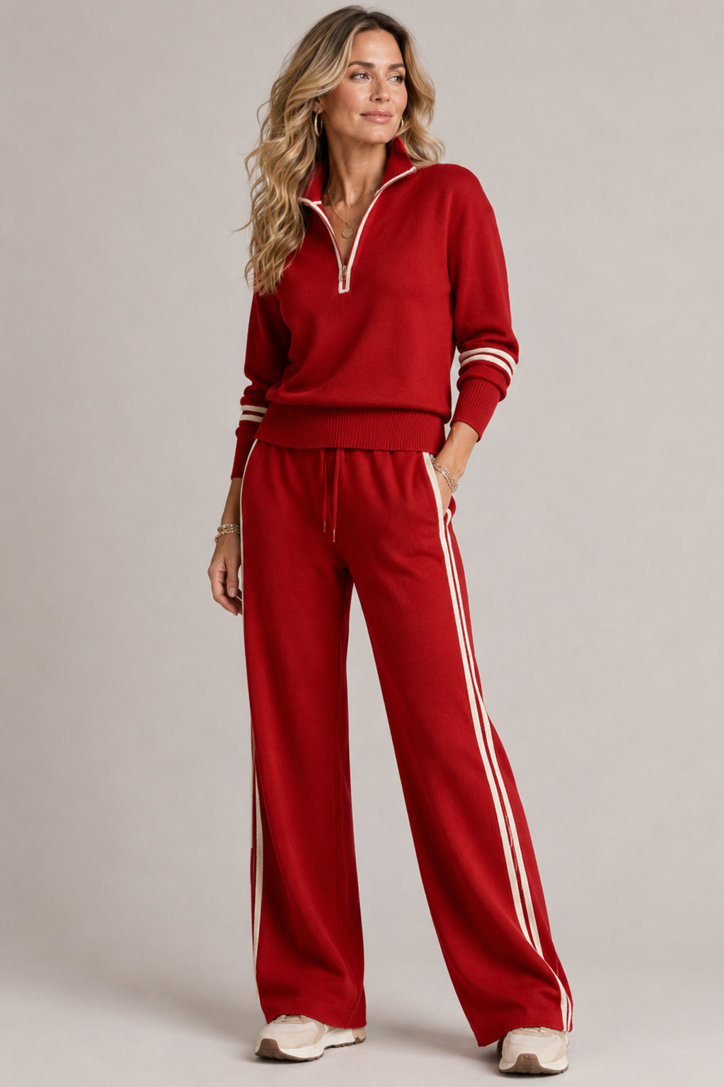 Alice - Women’s matching lounge set with wide leg and quarter zip neck
