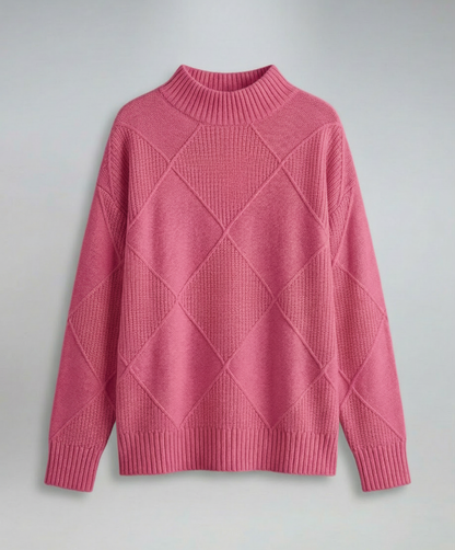 Alice - Women’s soft knitted turtleneck jumper with warm diamond pattern