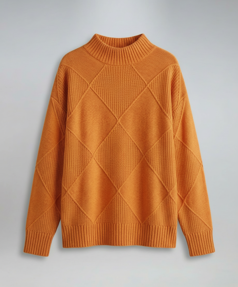 Alice - Women’s soft knitted turtleneck jumper with warm diamond pattern