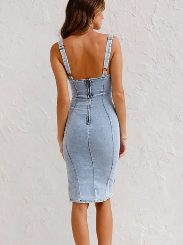 Amber - Casual Women's Summer Midi Dress with Scoop Neck and Side Split
