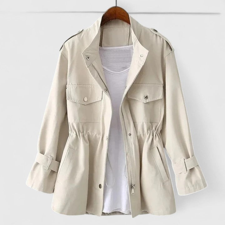 Charlotte - Women's Raincoat with Utility Pockets and Drawstring Waist