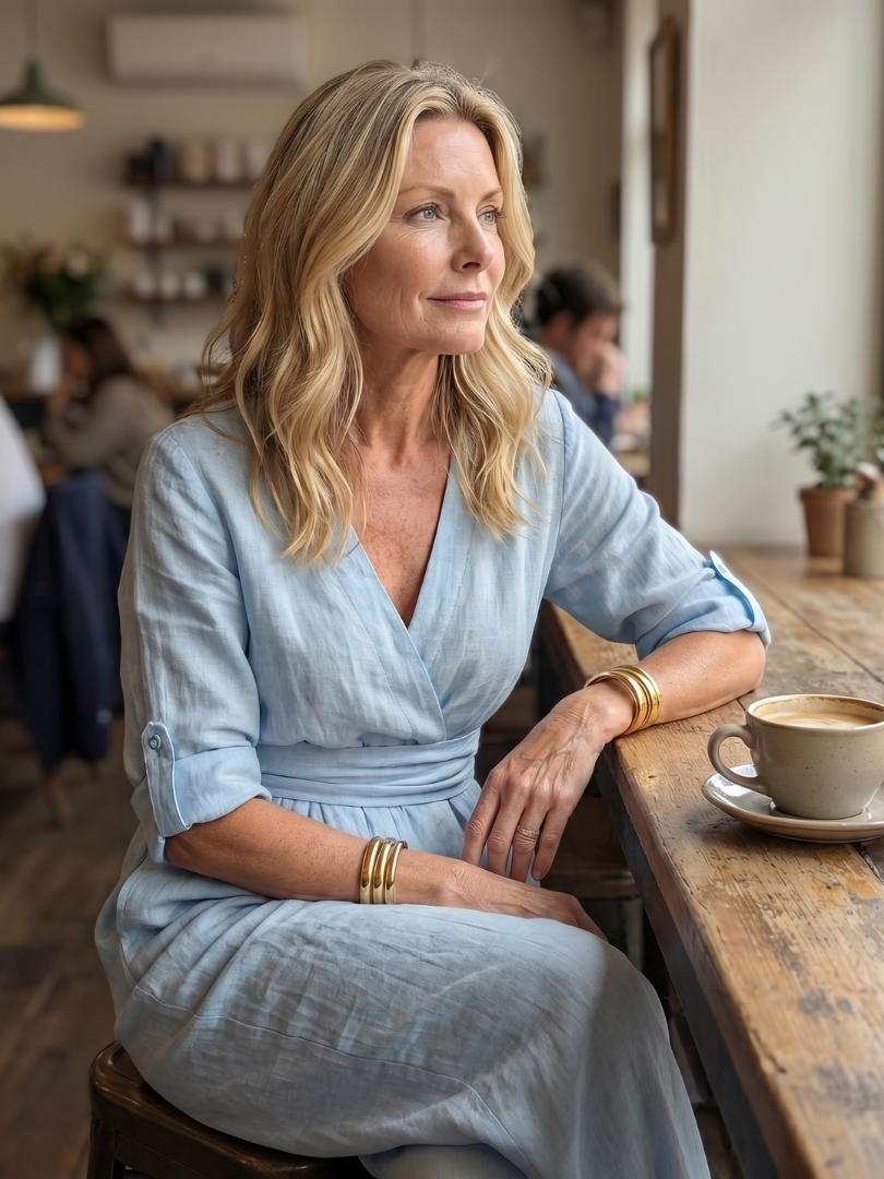 Amelia - Elegant Women's Linen Jumpsuit with a Wrap Front and Wide Leg