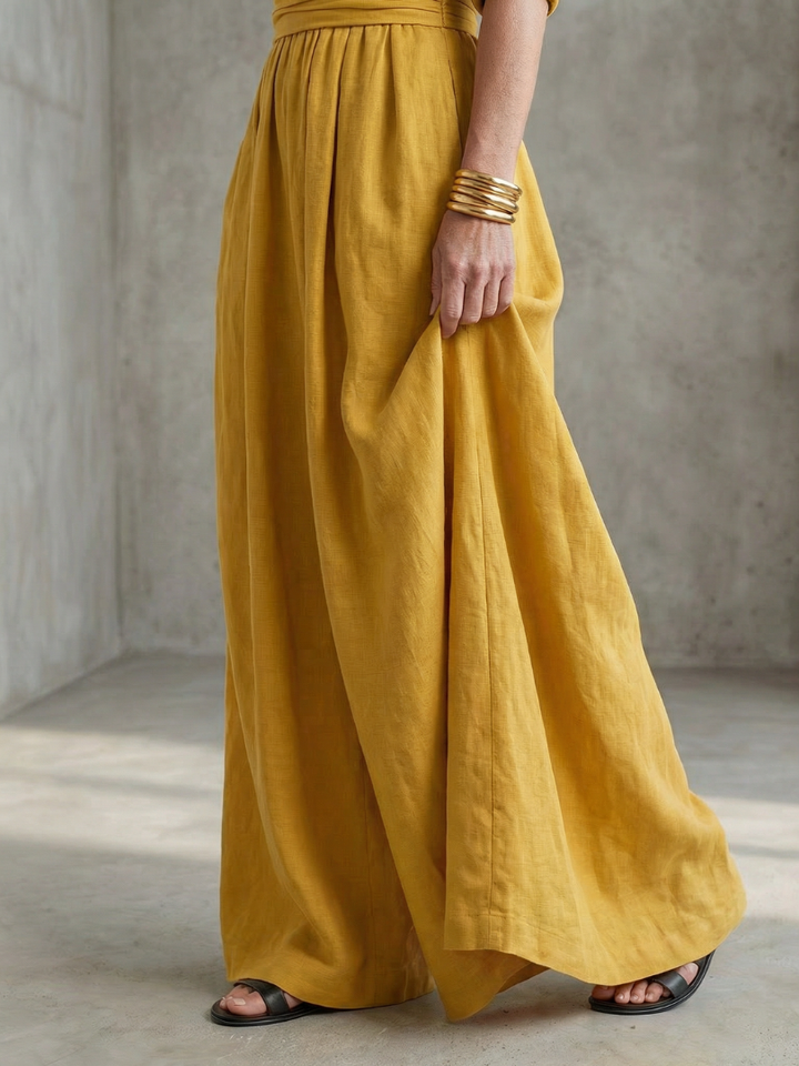 Amelia - Elegant Women's Linen Jumpsuit with a Wrap Front and Wide Leg