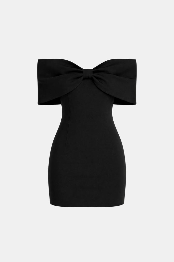 Amelia - Elegant Women's Mini Dress with Off-Shoulder Bow and Fitted Bodice