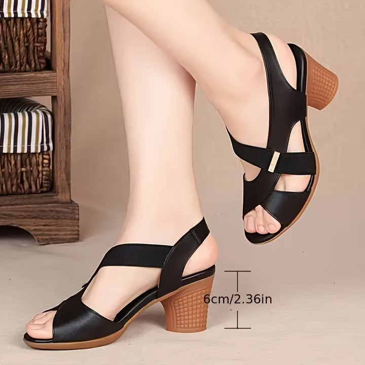 Amelia - Elegant Women's Orthopedic Block Heel Sandals with Cross Strap and Slingback Design