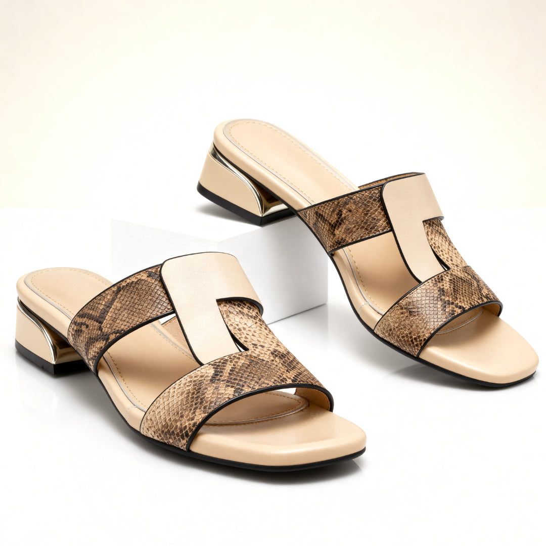 Amelia - Elegant Women's Orthopedic Sandals with Snake Print Strap Detail