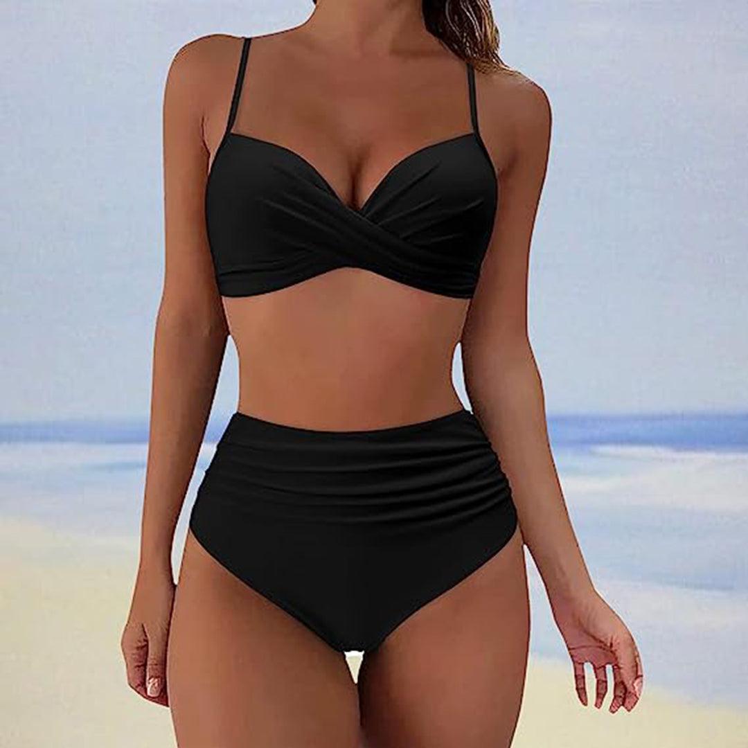 Amelia - Elegant Women's Swimsuit Bikini Set with Twist Front Top and High Waist Ruched Bottoms