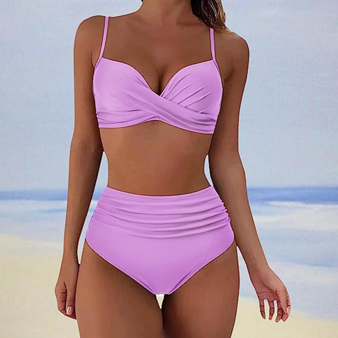 Amelia - Elegant Women's Swimsuit Bikini Set with Twist Front Top and High Waist Ruched Bottoms