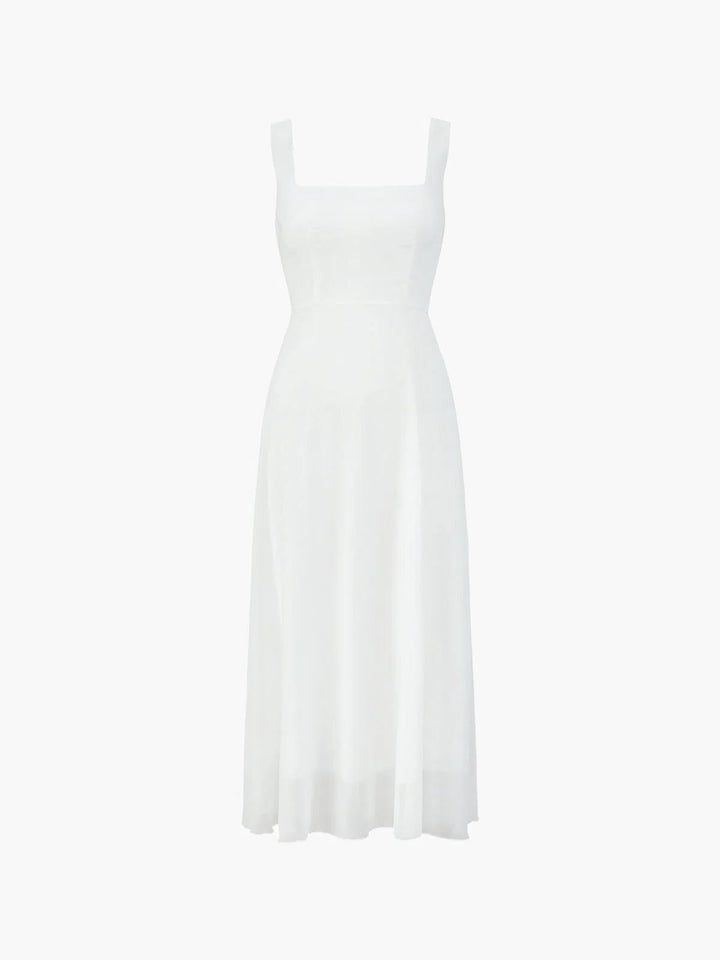 Amelia - Elegant Women's Wedding Guest Dress with Square Neck and Flowy Midi Skirt
